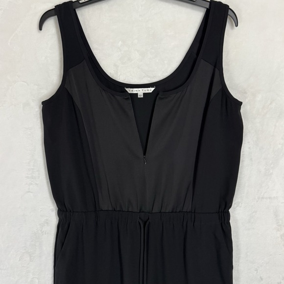 Trina Turk Sleeveless Jumpsuit Size 12 Black Elastic Waist Sporty Casual Sexy - Picture 7 of 15